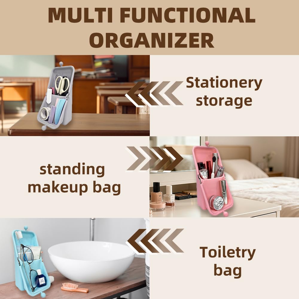 Geelraqaly grey silicone makeup bag ready for travel and daily use.