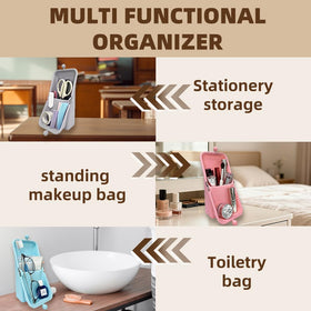 Geelraqaly grey silicone makeup bag ready for travel and daily use.