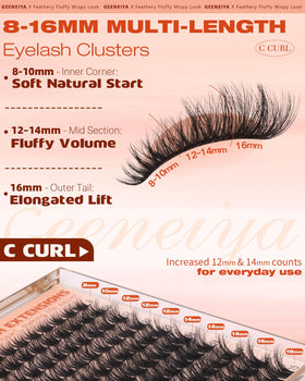 Geeneiya 8-16mm lash clusters with C curl for natural to dramatic looks