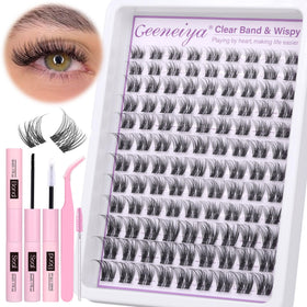 Geeneiya Clear Band Lash Clusters Kit packaging with all components for at-home lash DIY