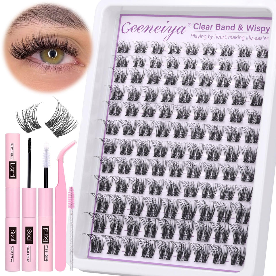 Geeneiya Clear Band Lash Clusters Kit packaging with all components for at-home lash DIY