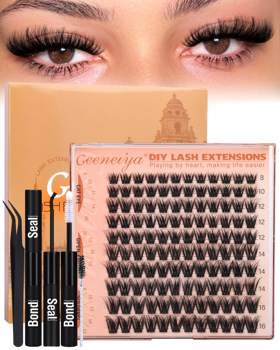 Geeneiya fluffy lash clusters kit, package view, lightweight natural volume for all-day wear