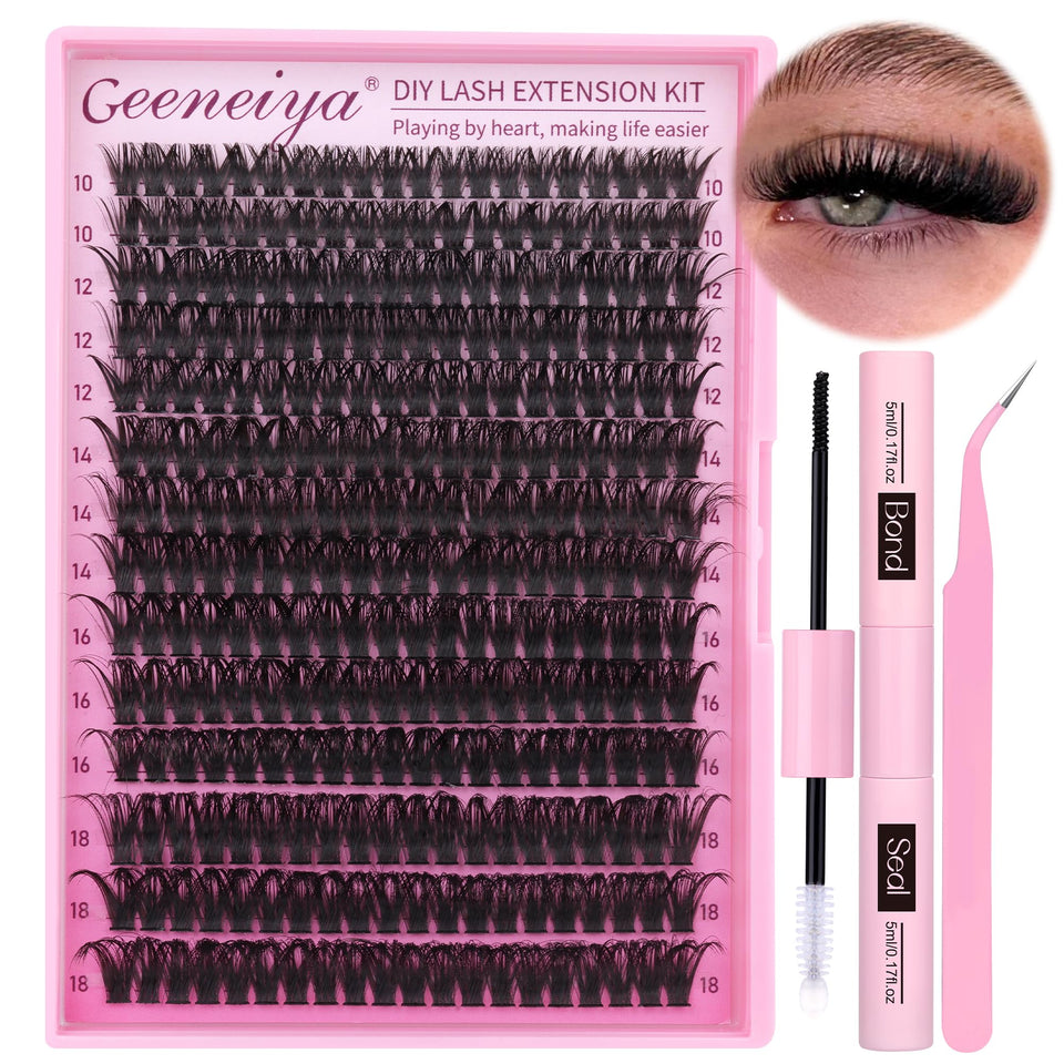 Geeneiya full lash extension kit 10-18mm dense cluster lashes