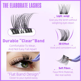 Geeneiya invisible band lash clusters close-up showing secure, skin-close fit