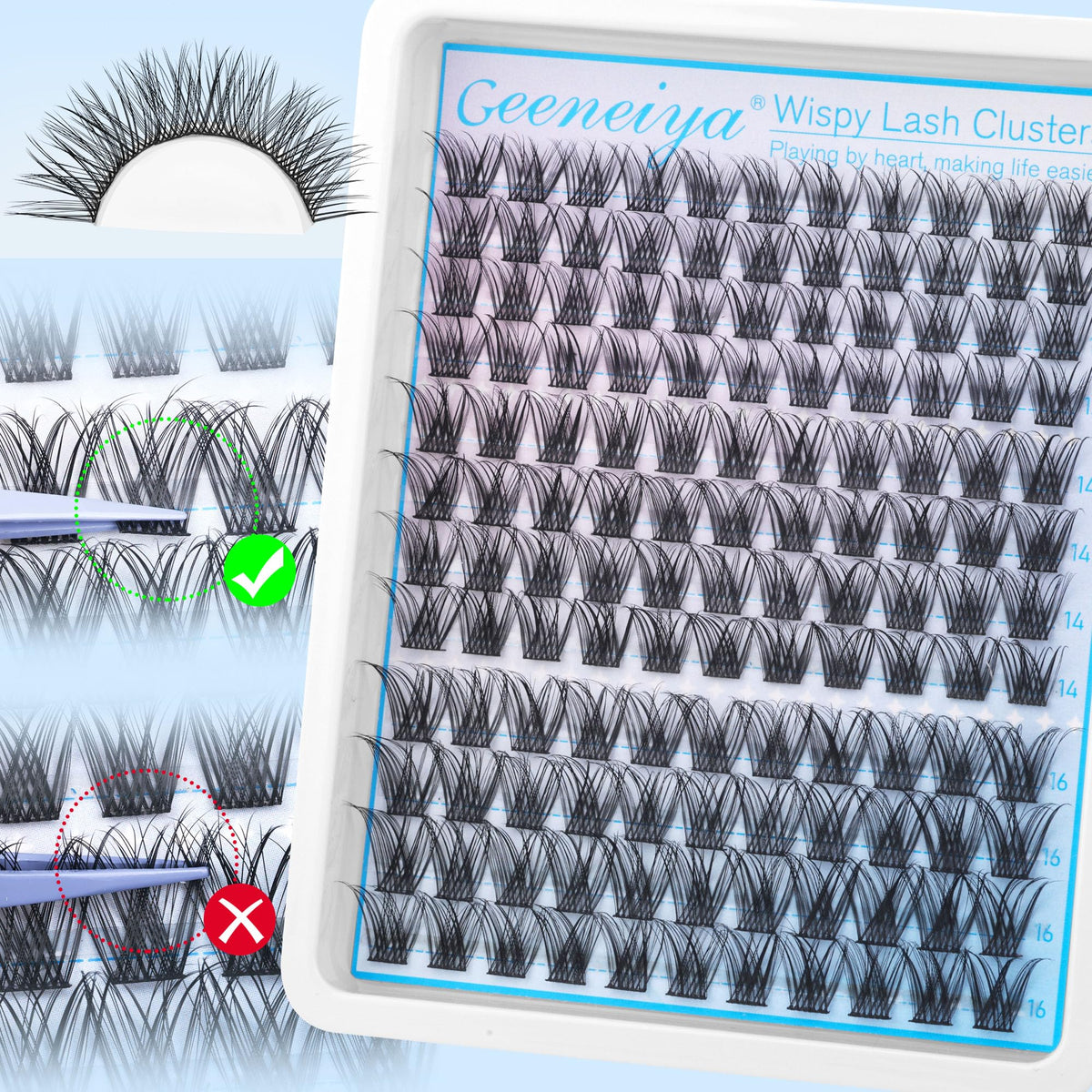 Geeneiya waterproof lash clusters for all-day wear in any weather.
