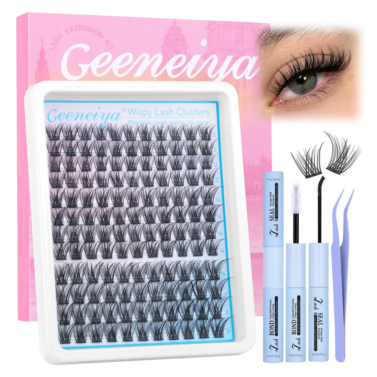 Geeneiya wispy cluster lashes 12mm for a subtle daily enhancement.