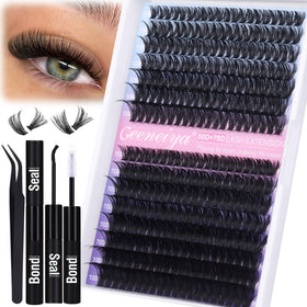 Geeneiya Wispy Lash Clusters Kit 50D+70D extensions for natural-looking volume.