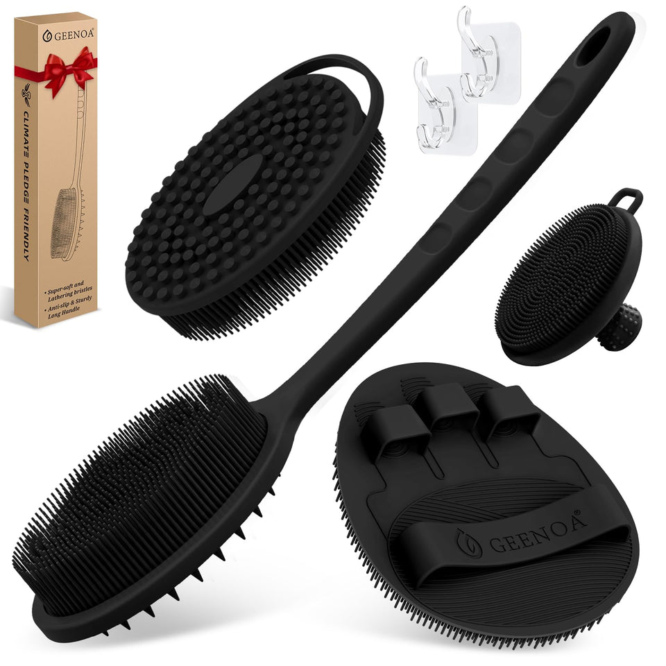 GEENOA back scrubber with dual side brushes for thorough cleansing