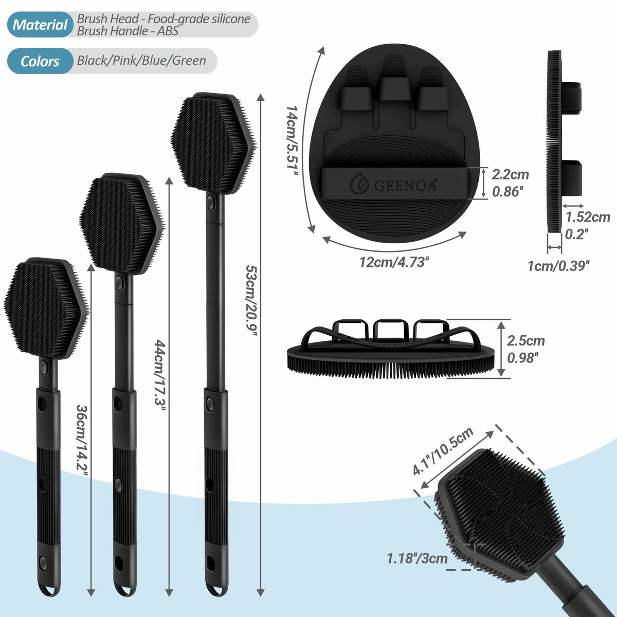 GEENOA silicone back scrubber extended length reaches lower back for cleansing