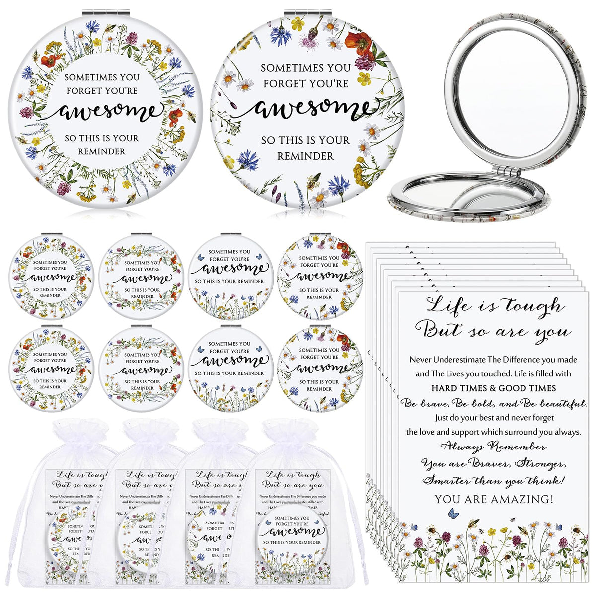 Geetery wildflower compact mirror with double-sided design for on-the-go touchups.