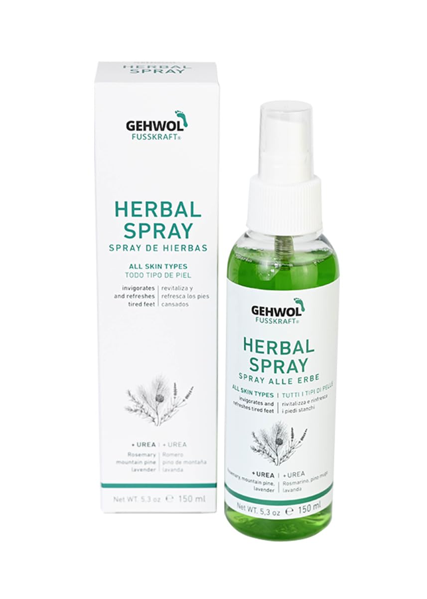 GEHWOL Herbal Lotion bottle spray cools tired feet and legs, delivering refreshing, deodorizing relief.