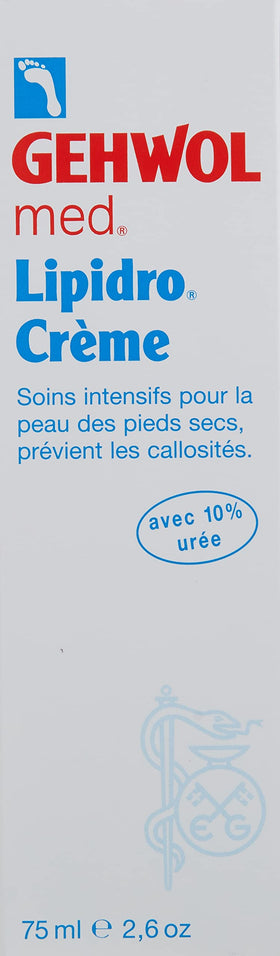 Gehwol Med Lipidro Cream application image shows soothing moisture sealing for rough skin.