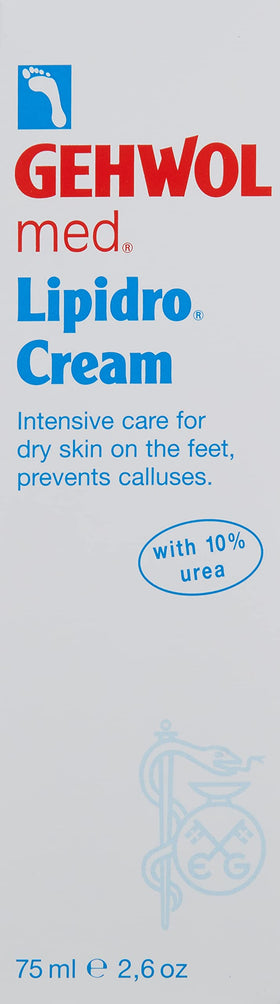 Gehwol Med Lipidro Cream jar helps hydrate dry feet by restoring the lipid barrier.