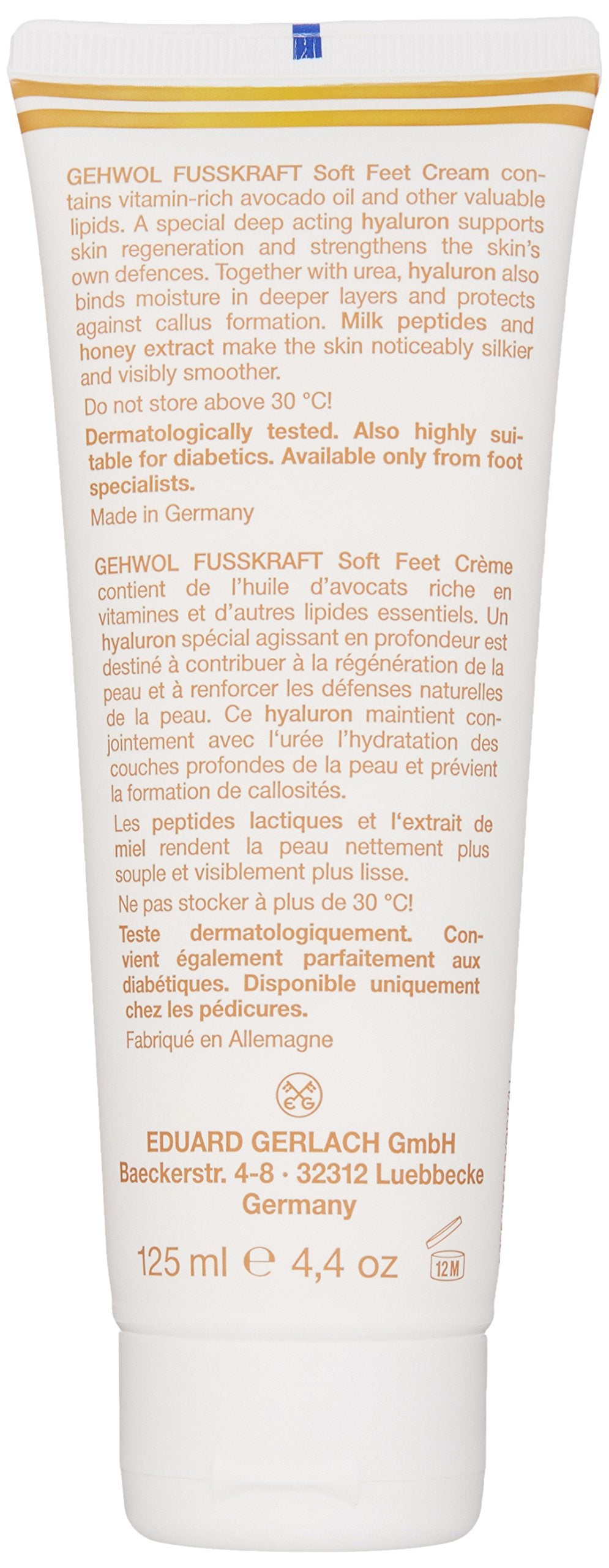 Close-up of GEHWOL Soft Feet Cream texture for silky, moisturized feet.