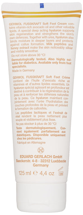 Close-up of GEHWOL Soft Feet Cream texture for silky, moisturized feet.