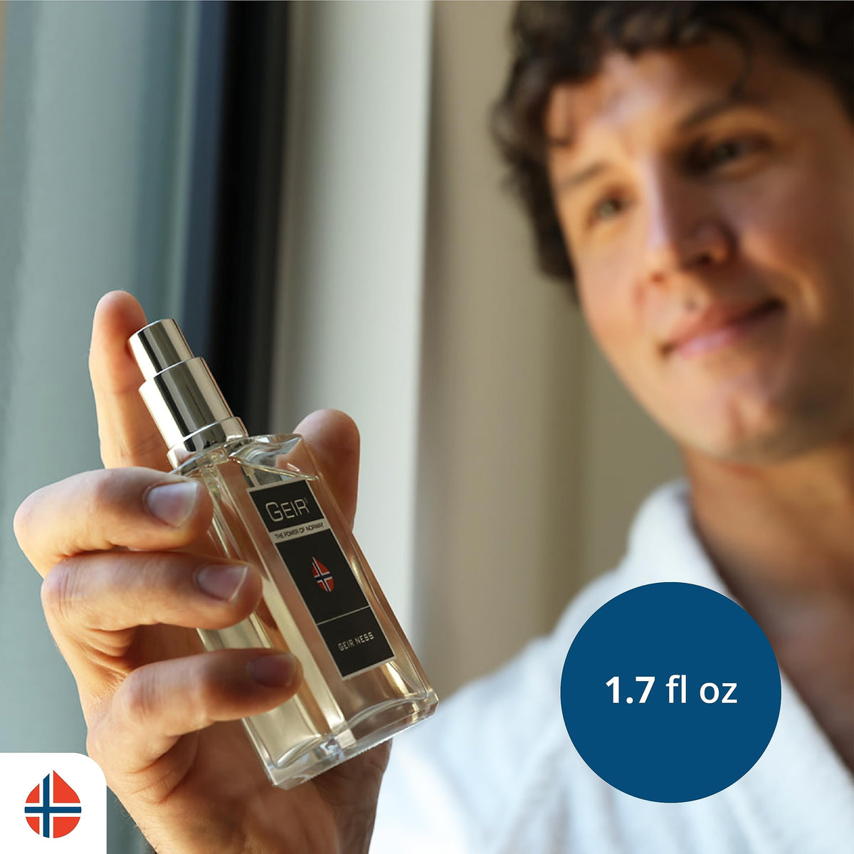 Geir Ness for Men applied on neck for all-day freshness