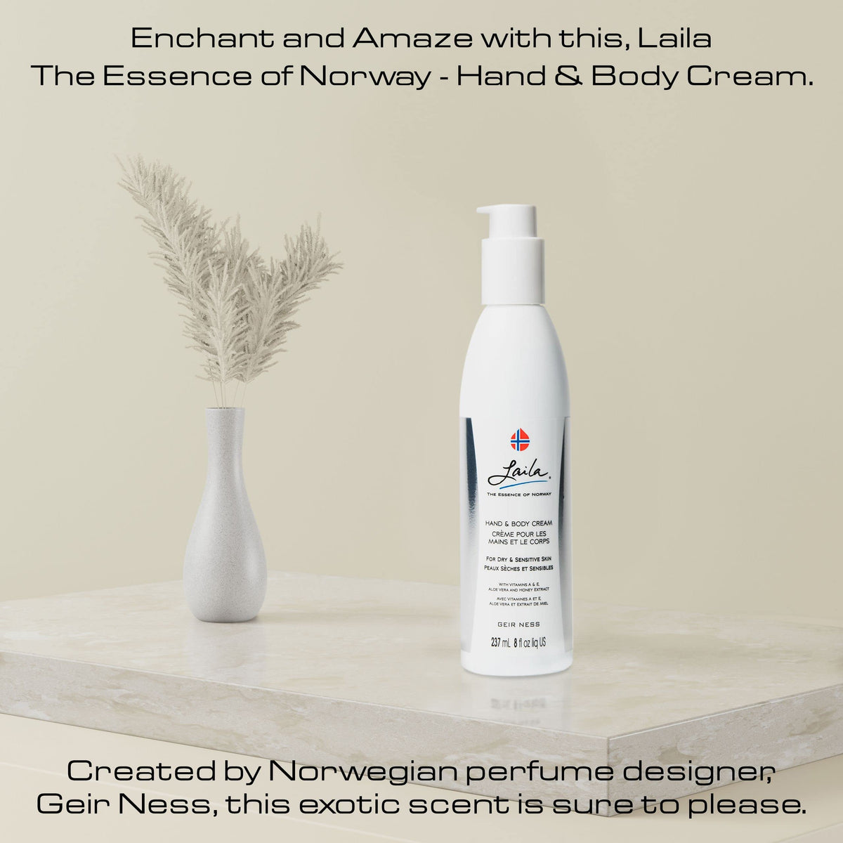 Geir Ness Laila hand and body cream with elegant branding.