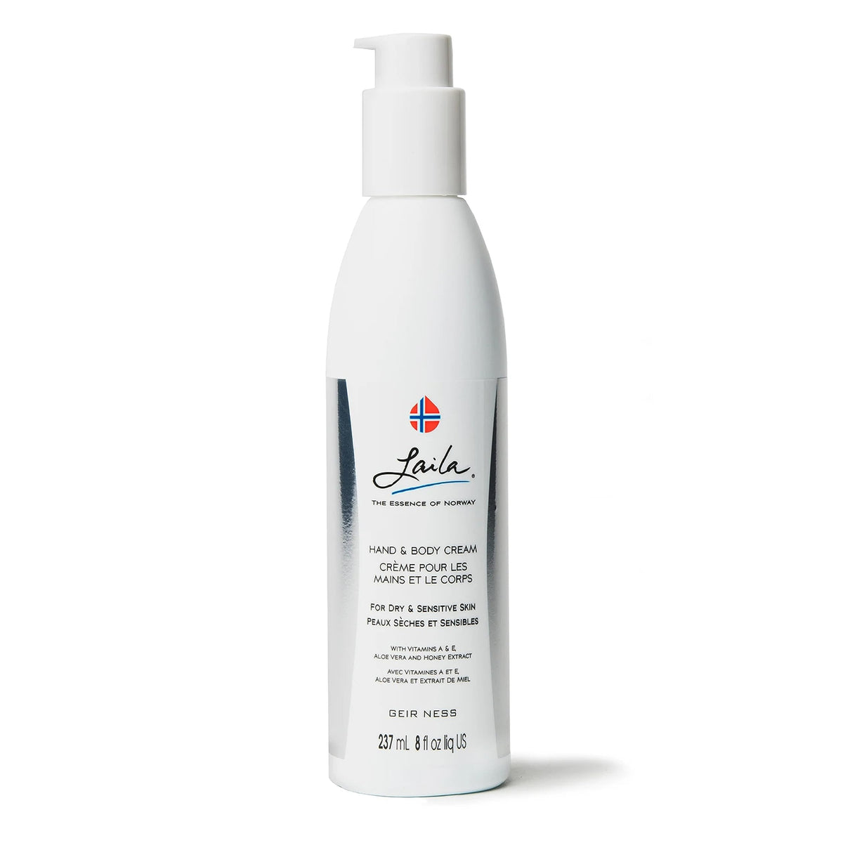 Geir Ness Laila Hand & Body Cream bottle showing nourishing formula for dry skin.