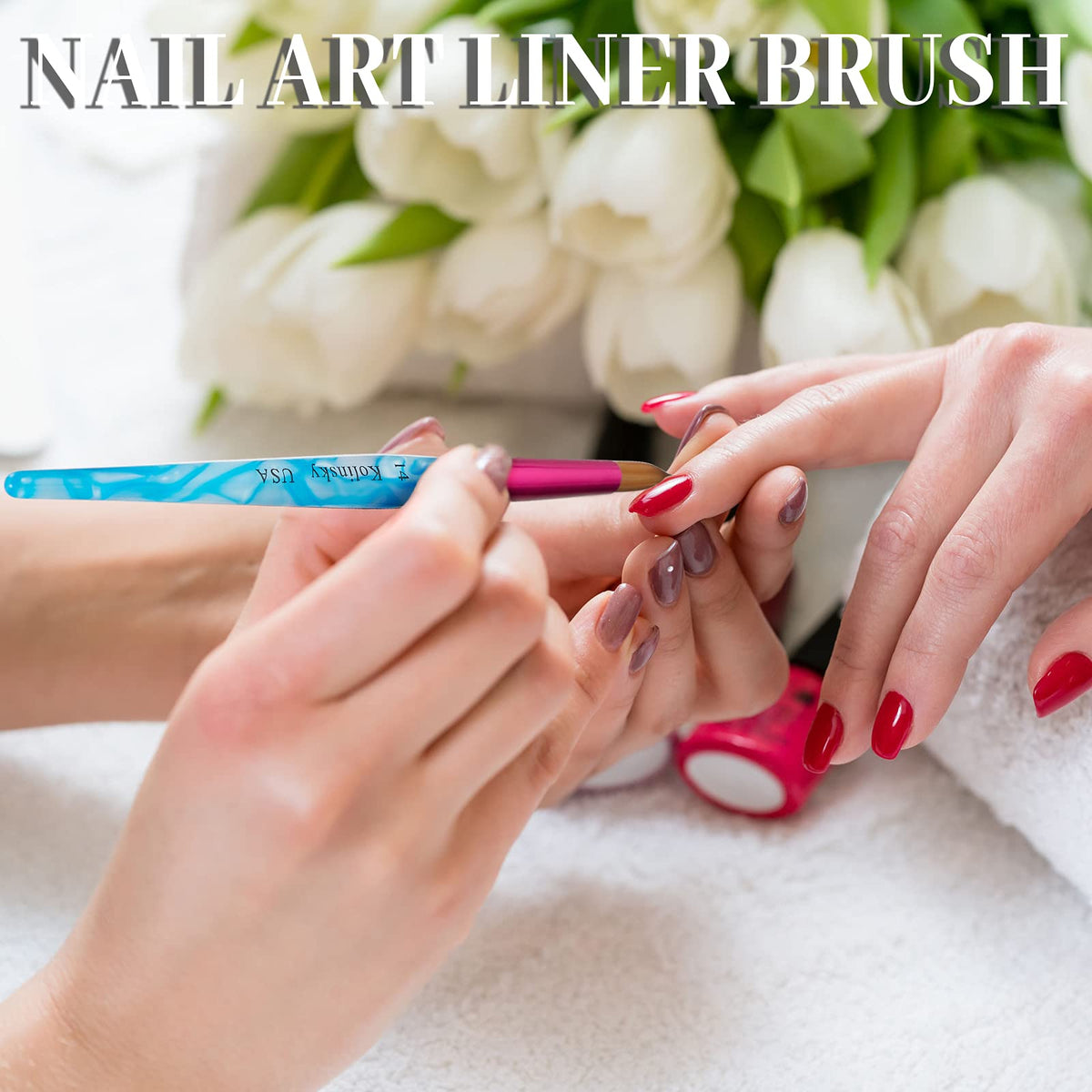 Geiserailie Kolinsky brush handle colors add comfort during manicures.