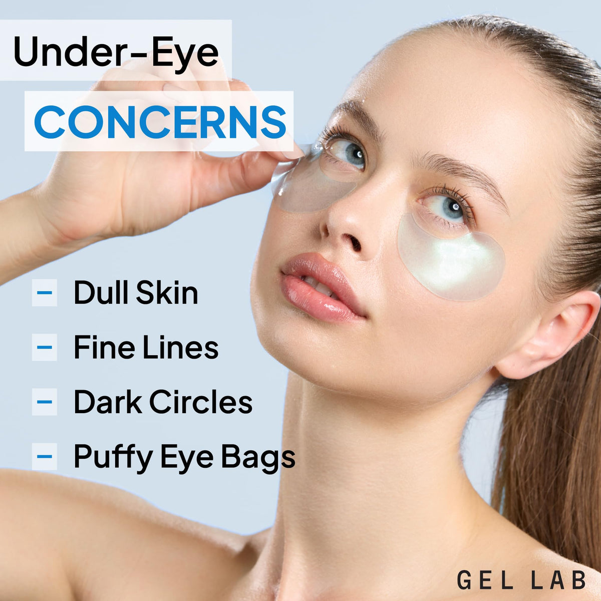 Gel Lab REGLOW caffeine eye patches energize and brighten the under-eye area.
