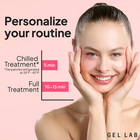 Gel Lab RENEW collagen patches illustrate plumped, firmer-looking under-eye area.