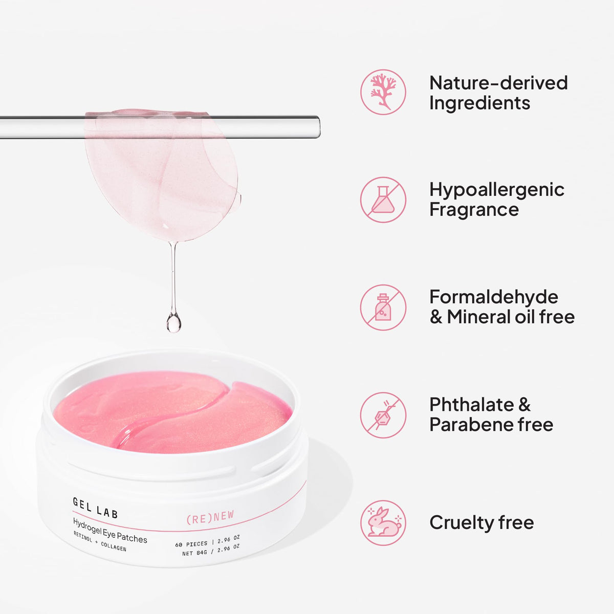 Gel Lab RENEW cruelty-free label reinforces ethical beauty choice for eye care.
