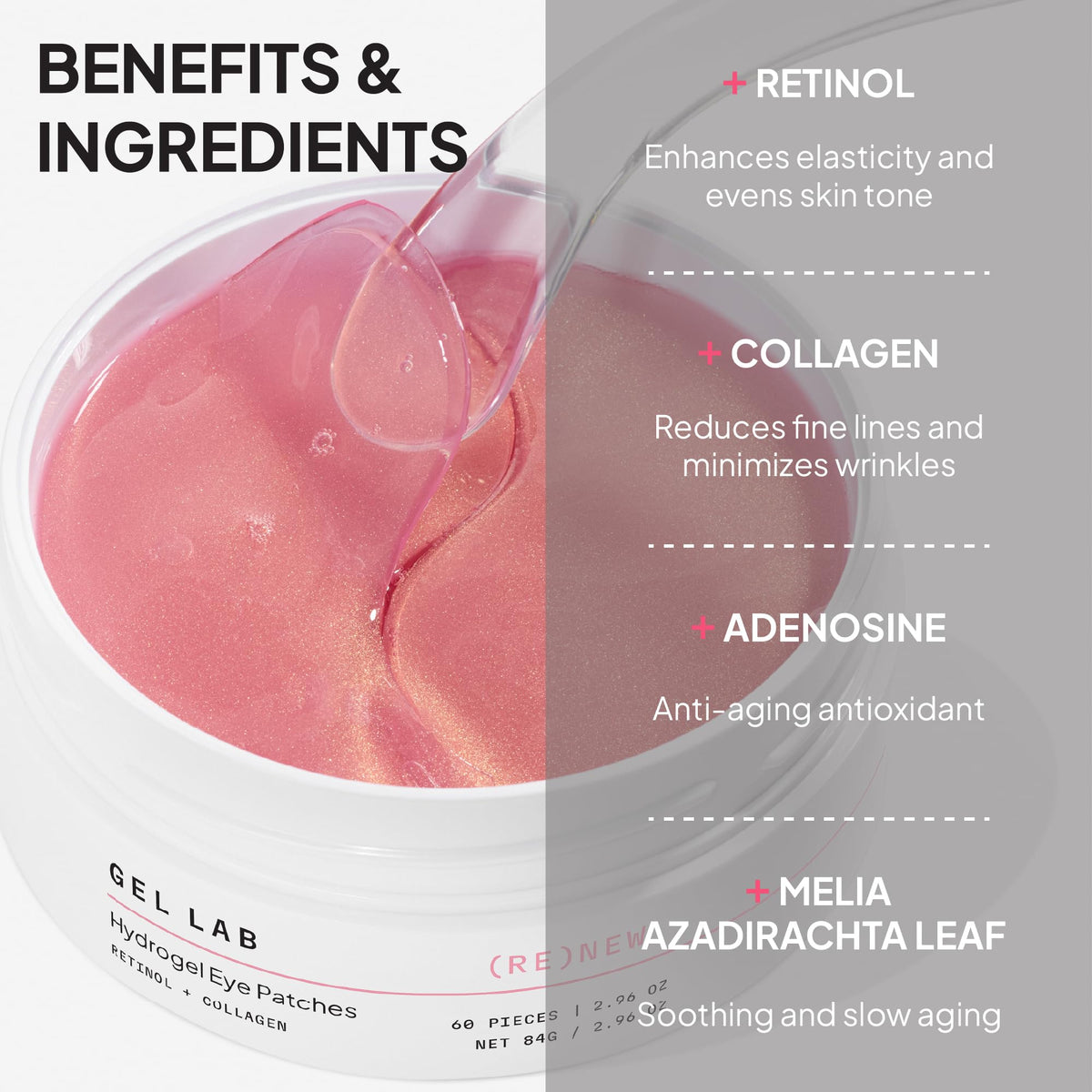 Gel Lab RENEW hydrating texture demonstrates immediate moisture for tired eyes.
