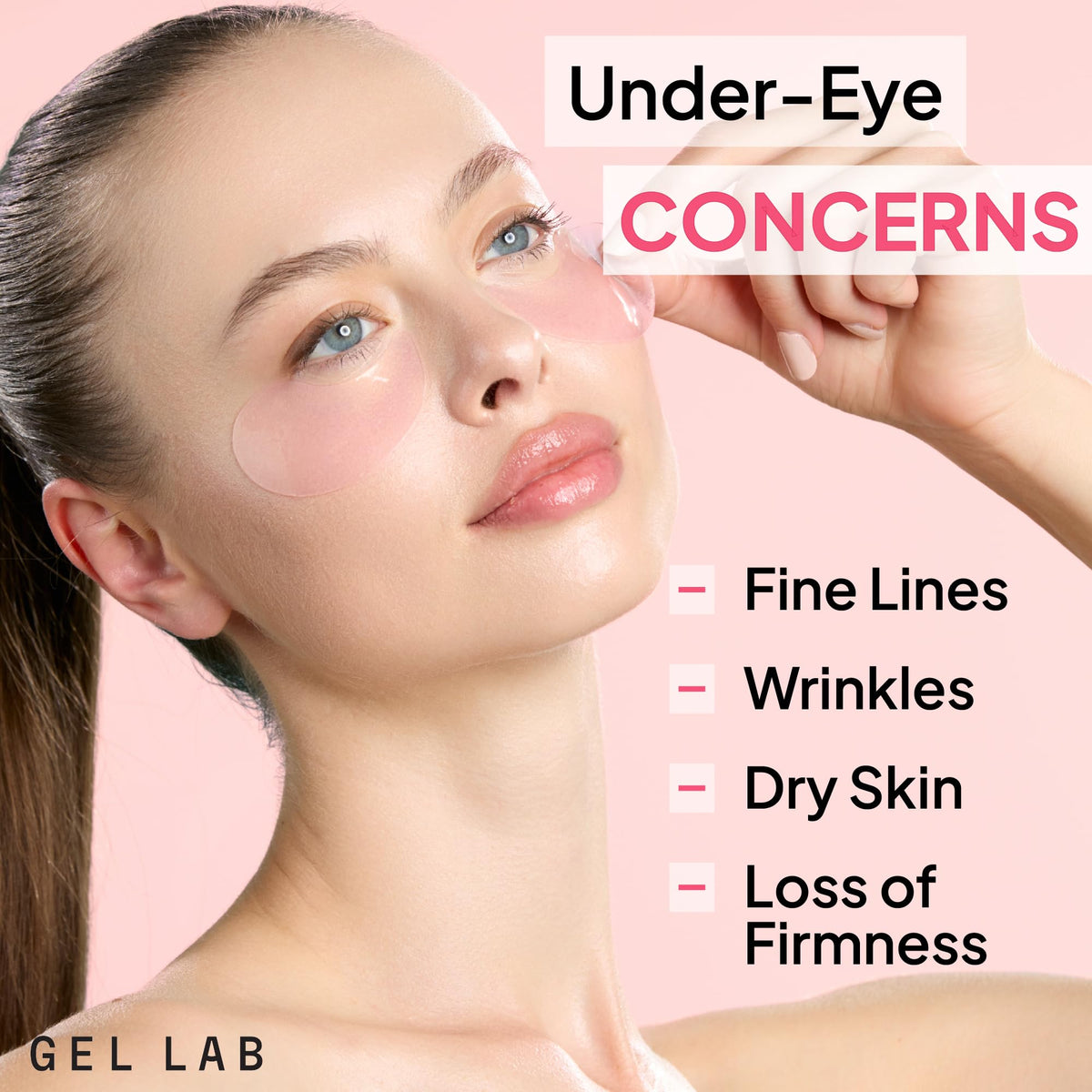 Gel Lab RENEW close-up retinol patches suggest renewed texture around the eyes.