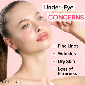 Gel Lab RENEW close-up retinol patches suggest renewed texture around the eyes.