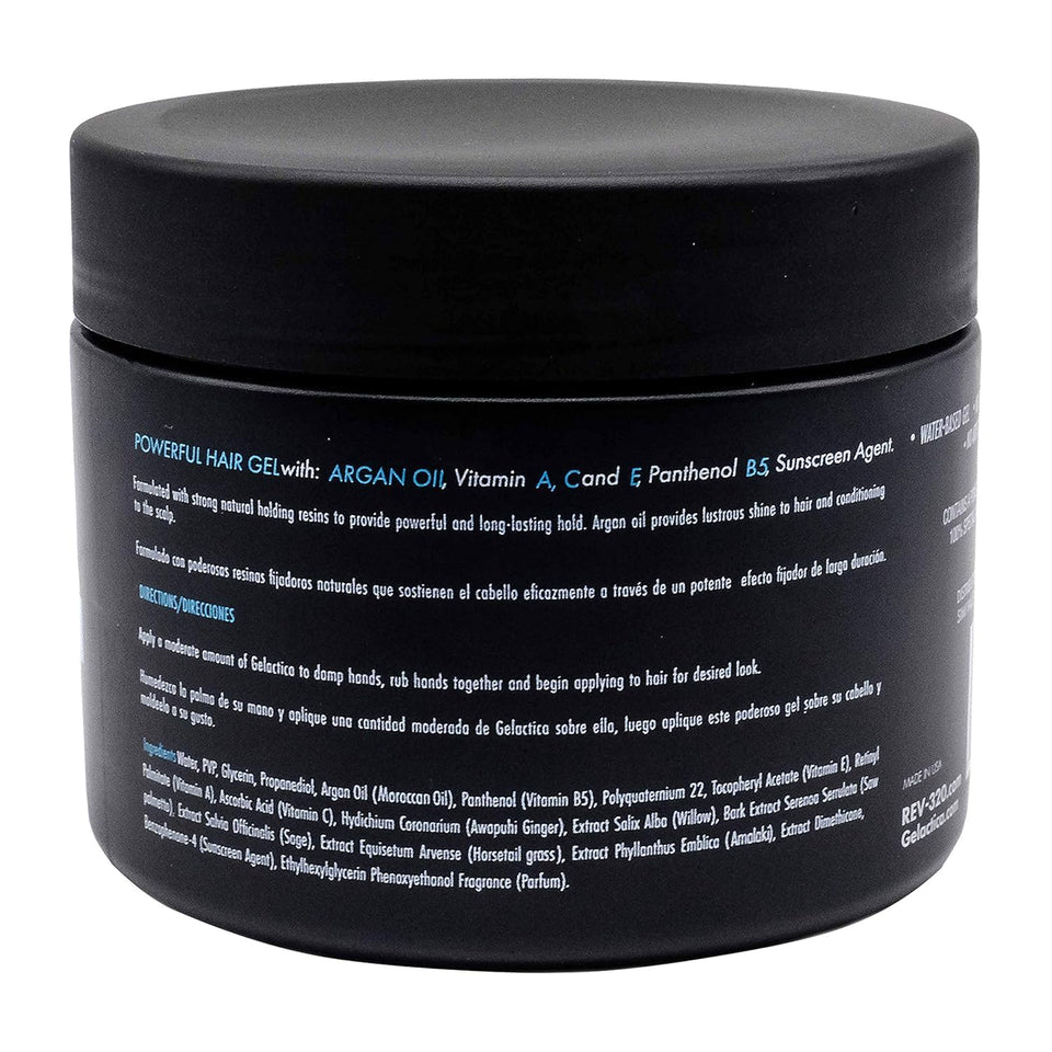 Gelactica Rev320 bottle pour shows easy dispensing for styling prep.