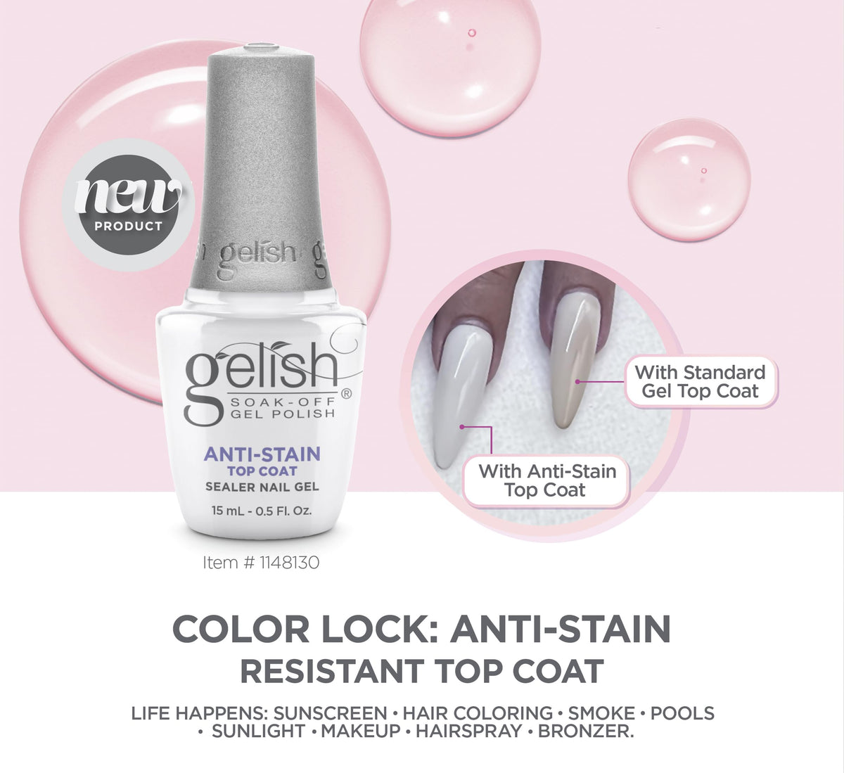 Gelish Anti-Stain Top Coat brush applying a smooth layer