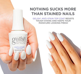 Gelish Anti-Stain Top Coat cures under LED light in 30 seconds