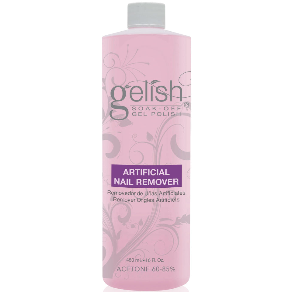 Gelish artificial nail remover bottle pour for fast, gentle removal.