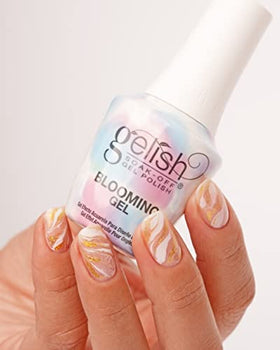 Gelish Blooming Gel cured under LED for durable, salon-grade finish.