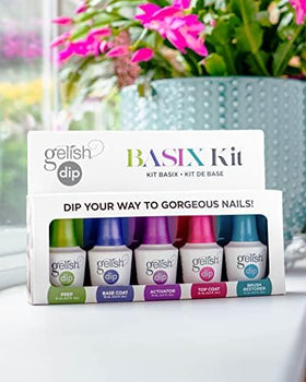 Gelish Dip Basix Kit top coat bottle locks in shine and protection.
