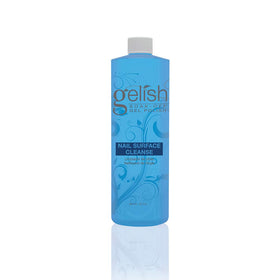 Gelish Nail Surface Cleanse bottle close-up supports a smooth, high-shine gel manicure.