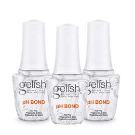 Gelish pH Bond bottle pour showing quick-drying nail prep for better adhesion.