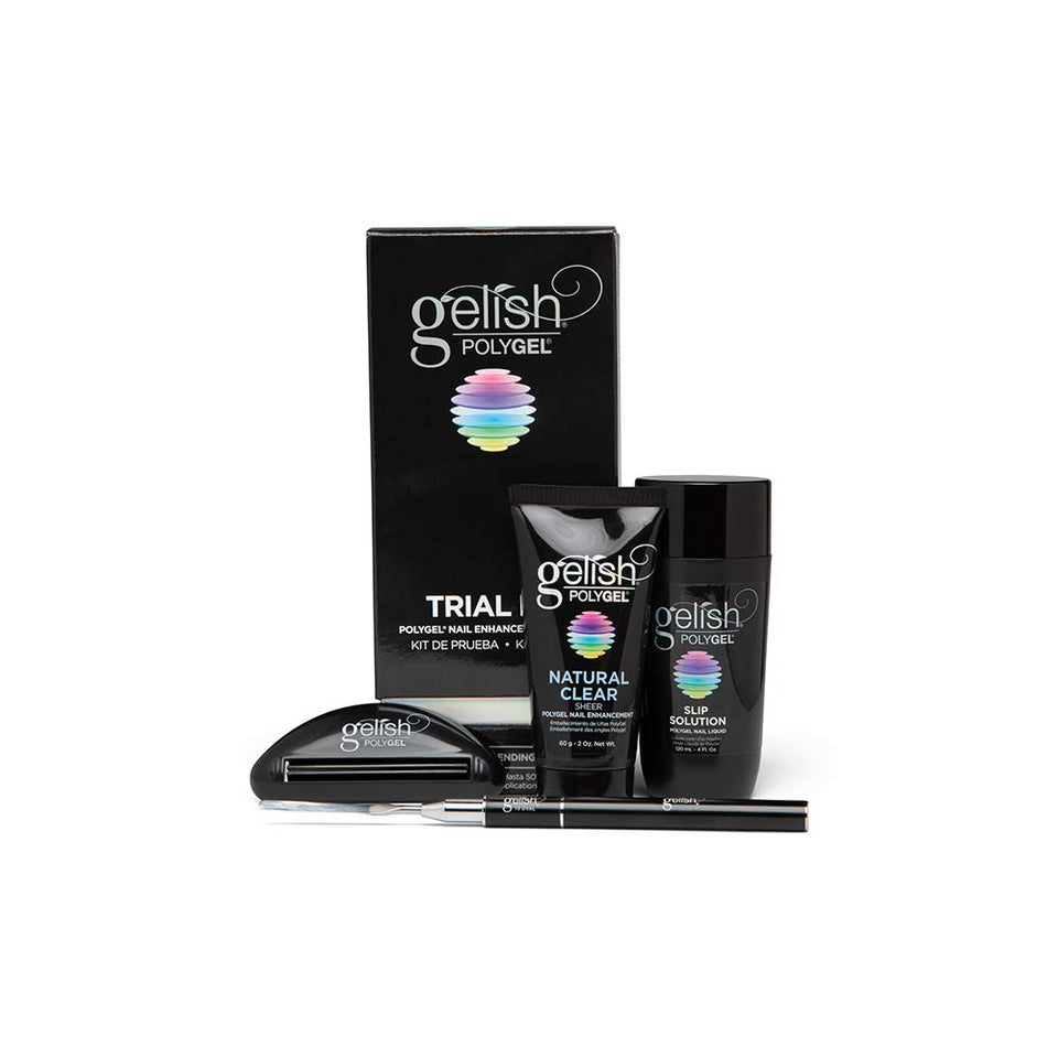Gelish PolyGel Trial Kit with natural clear PolyGel for lightweight durability.