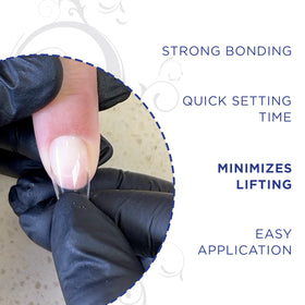Gelish adhesive highlighting its reinforced molecular structure for a durable seal.