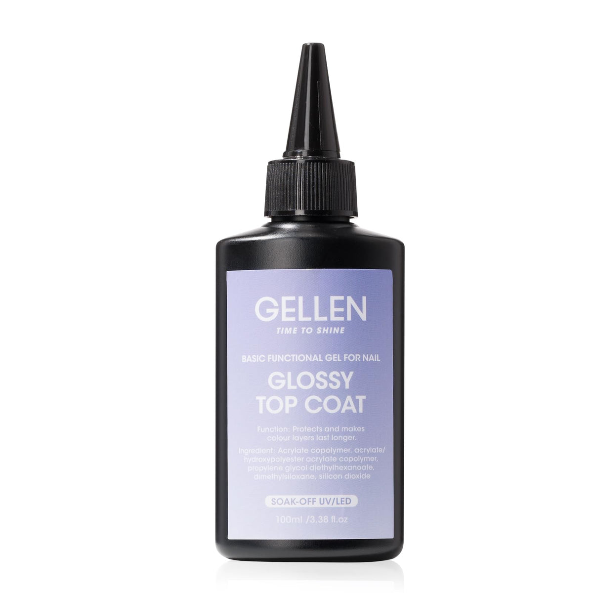 GELLEN 100ml No Wipe Top Coat bottle showing generous capacity for salon use.