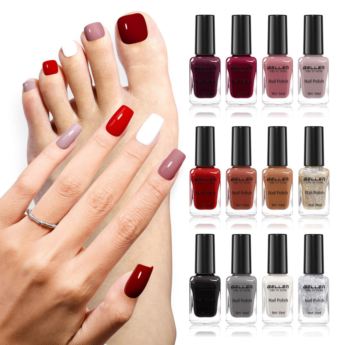 GELLEN 12 color nail polish set overview with fall and winter shades