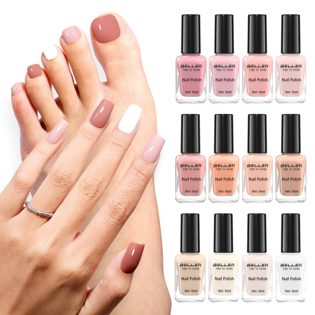 GELLEN French manicure 12-shade set bottles arranged for salon-style at-home nails