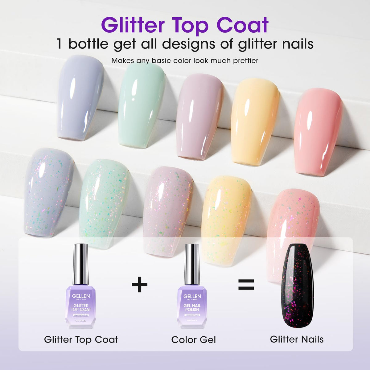 GELLEN gel nail kit image showing a versatile base and top coats set.