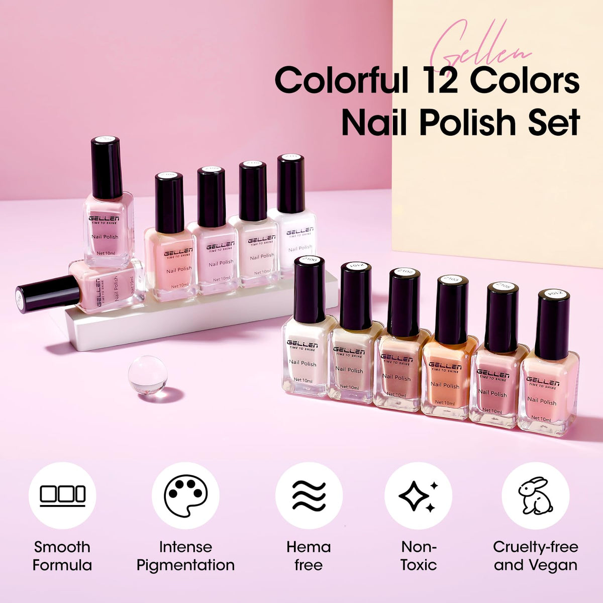 GELLEN glossy chip-resistant finish close-up on a nail surface