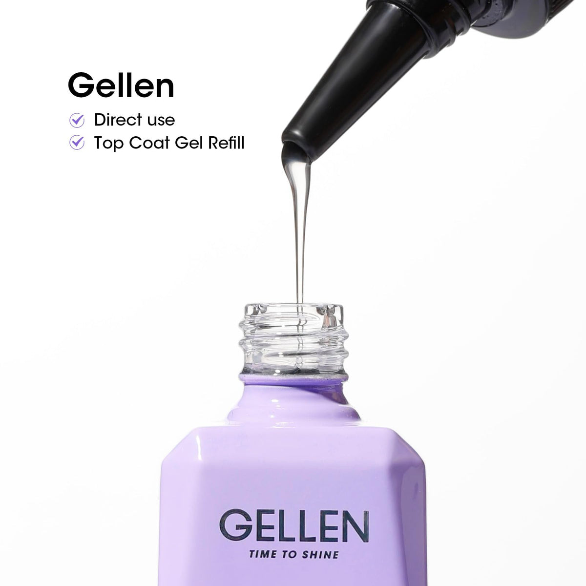 GELLEN long-lasting clear top coat maintains nail art clarity.
