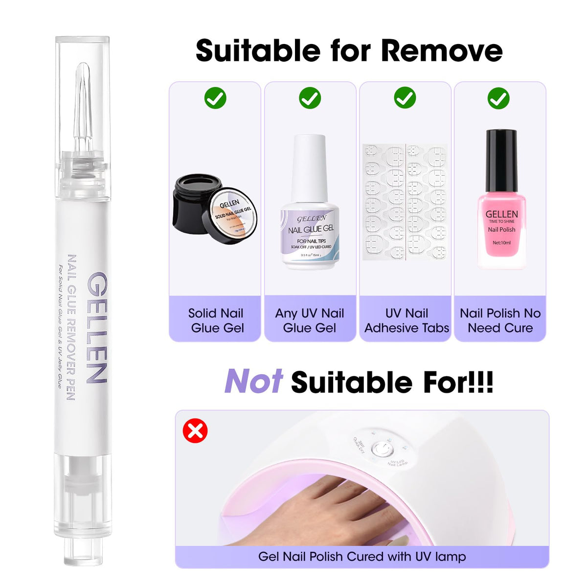 GELLEN UV LED glue removal compatible pen for press-on nails