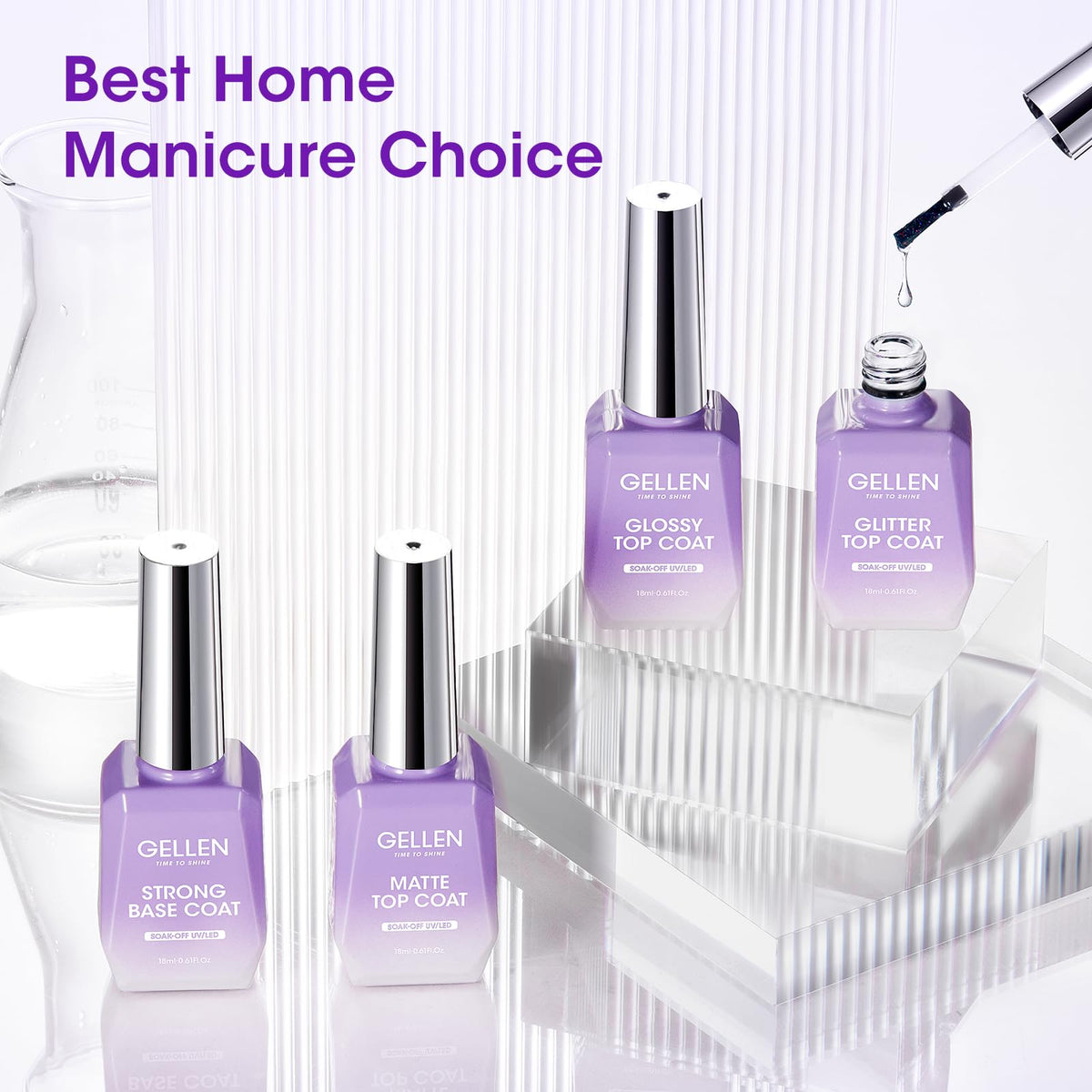 GELLEN no-wipe formula top coat shown for quick, clean manicures.