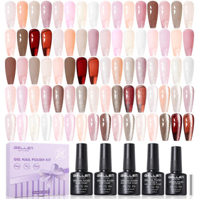 GELLEN nude gel polish set with base coat and top coats for professional-at-home manicures.