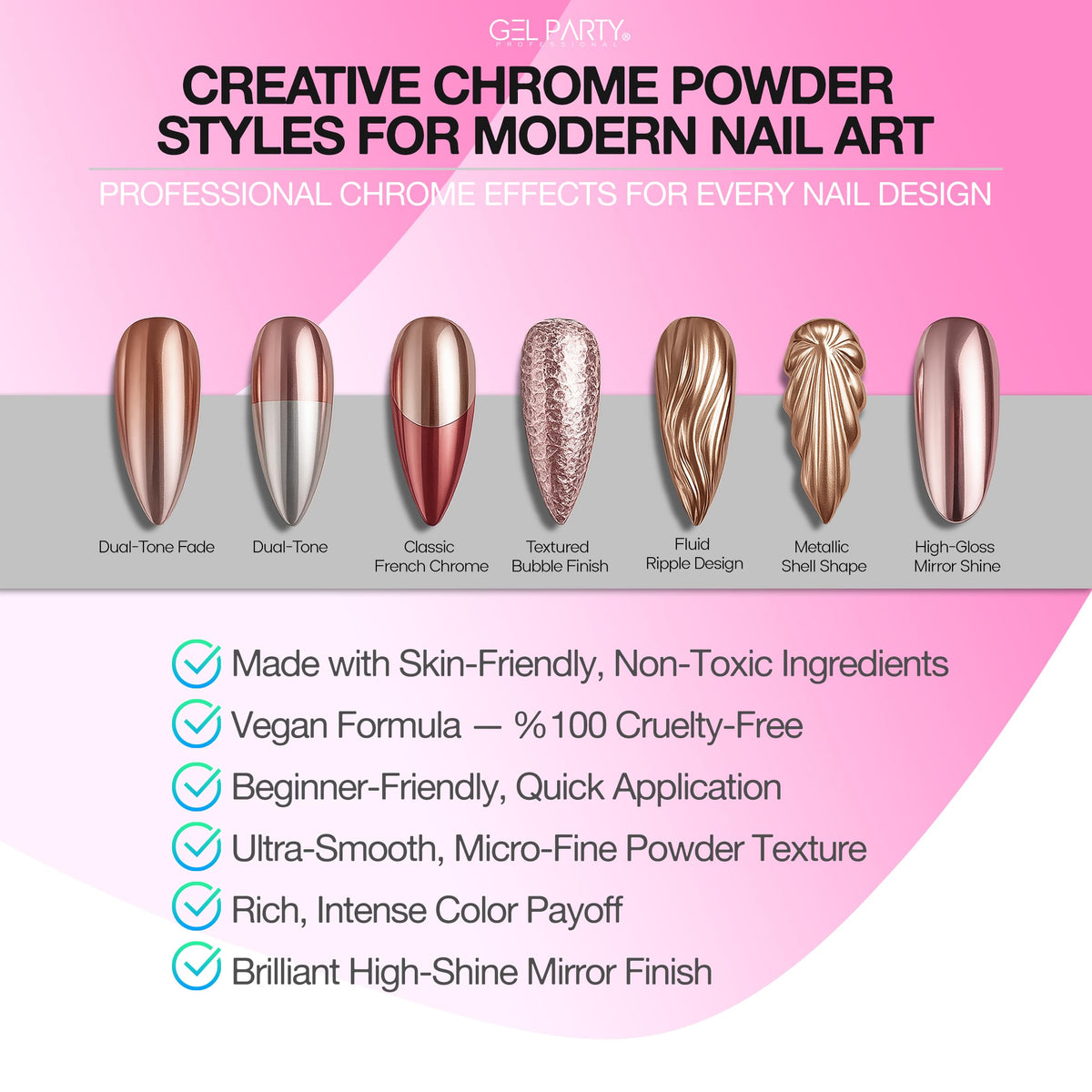 GEL PARTY dual-ended sponge applicators keep colors pure and contamination-free.