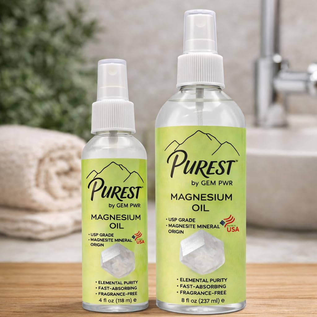 GEM PWR Purest Magnesium Oil Spray ingredients highlight USP-grade purity.